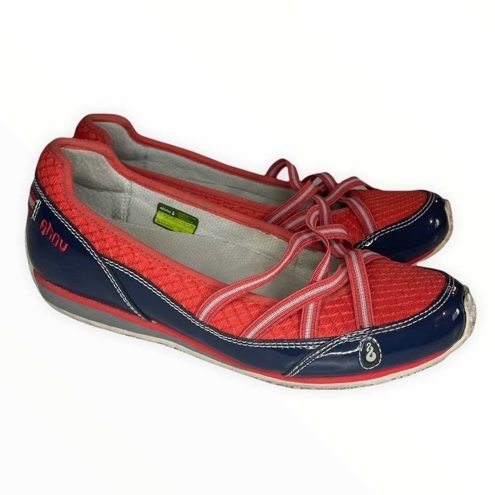 Ahnu Women’s Orange Blue Criss Cross Slip On Flats Size 6